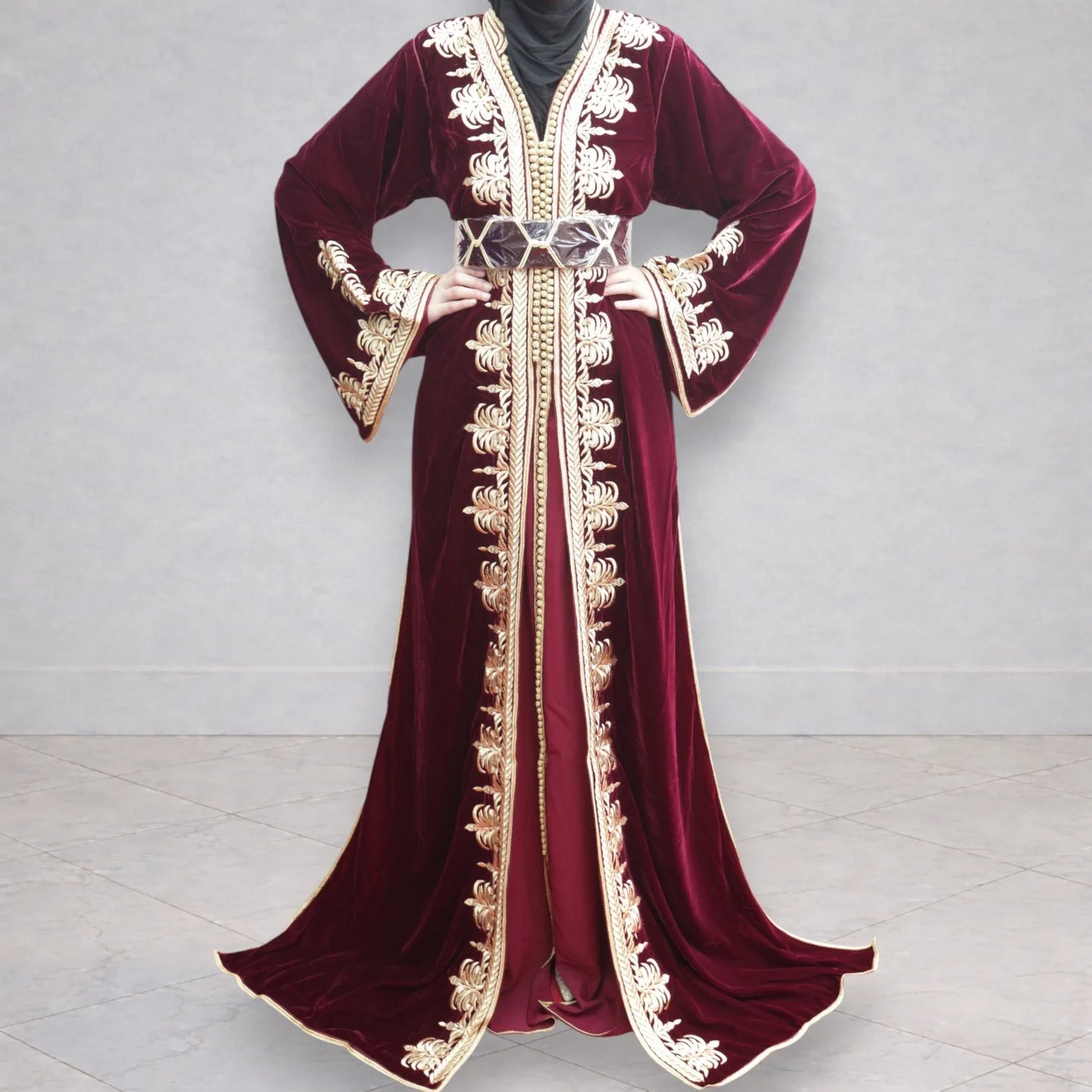 Takchita en velour - Rouge Bordeaux