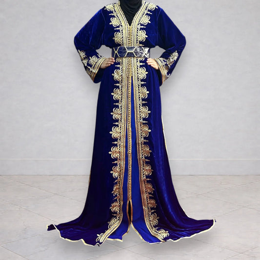 Takchita en velour - Bleu Roi