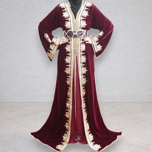 Takchita en velour - Rouge Bordeaux